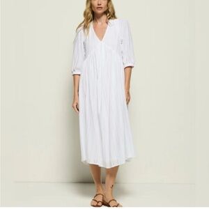 NATION LTD AYA DRESS Elegant A Line V Neck WHITE 100% Cotton NEW NWT SMALL